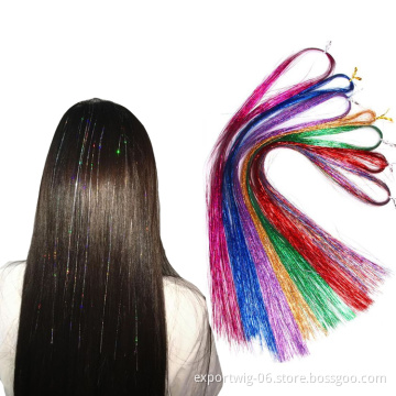 Sparkle Shiny Hair Tinsel Rainbow Dazzles Women for Braiding Headdress Long Straight Silky Hair Extensions 100cm